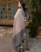 Silver Mist Grey Cotton Printed Kurta Pant with Dupatta Set Ethnic Wear for Women