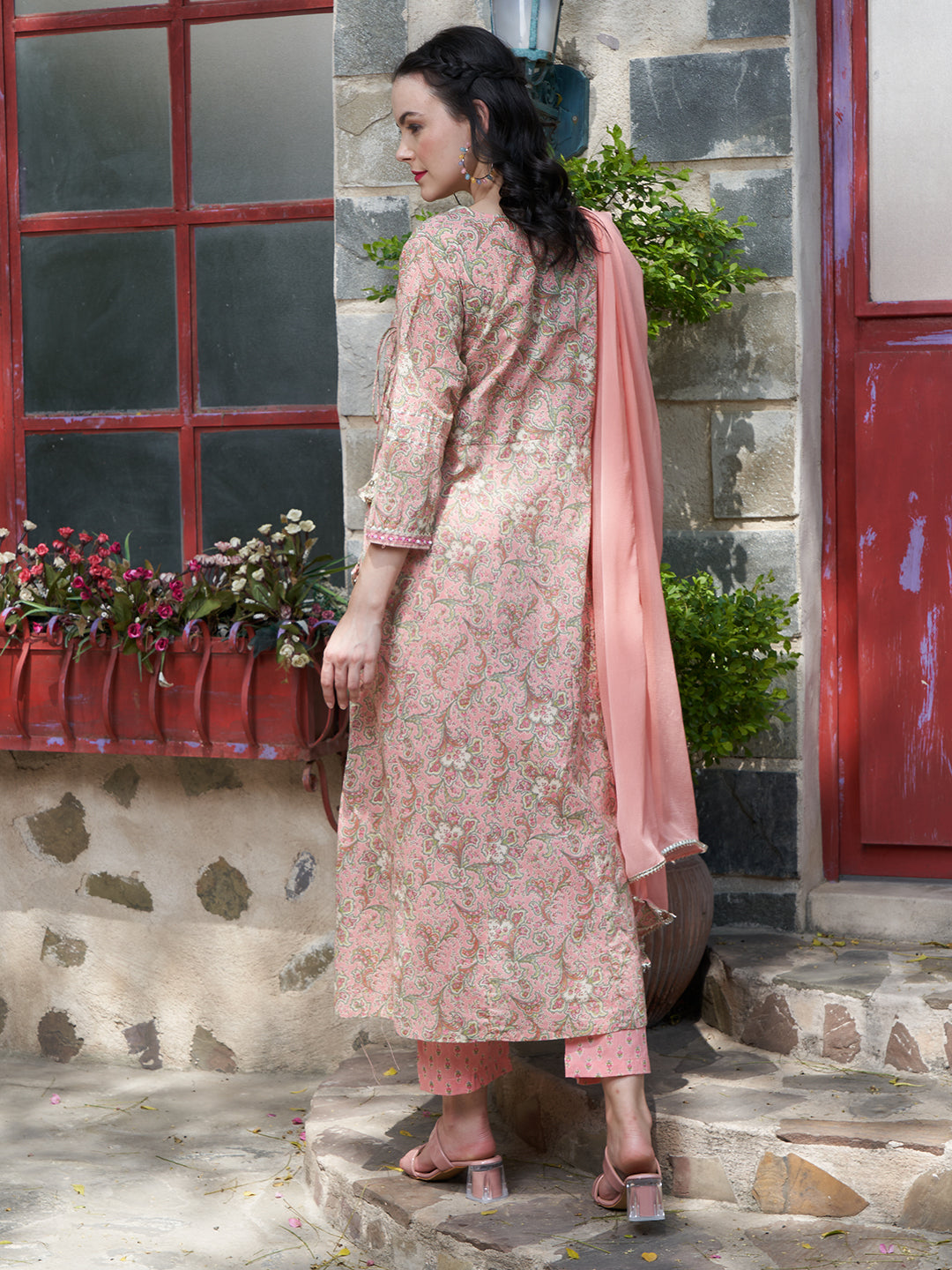 Blush Harmony Pink Anarkali Kurta Pant with Dupatta Set Ethnic Wear for Women