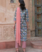 Blue Floral Gotta Patti Kurta Set – Cotton with Dupatta