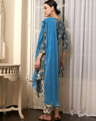 Aqua Bloom Turquoise Cotton Printed Kurta Pant with Dupatta Set Ethnic Wear for Women