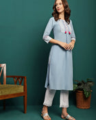 Embroidered Pure Cotton A-Line Kurta With Trouser Set