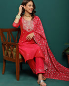 Roselle Grace Embroidered Silk Kurta Pant Dupatta Set