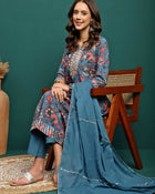 Celeste Grace Printed Pure Cotton A-Line Kurta Pant with Dupatta Set