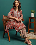Ruby Harvest Printed Pure Cotton Kurta With Trouser & Dupatta Set