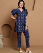 Kavini Blue Printed Cotton Co-ord Set with Top & Trousers