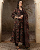 Inaya Black Floral Bead & Stone Work Cotton Anarkali Kurta Set with Dupatta