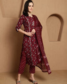 Marvi Muse Ethnic Motifs Printed Pure Cotton Kurta With Trouser & Dupatta