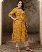 Sunehri Raag Bandhani Printed Pure Cotton Anarkali Kurta Set with Dupatta