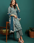 Marine Whisper Printed Cotton Kurta Set