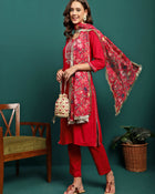 Scarlet Aura Embroidered Straight Kurta Pant with Dupatta Set