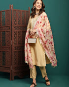 Lunar Taupe Embroidered Straight Kurta Pant with Dupatta Set