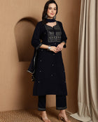 Olive Gleam Embroidered Viscose Rayon Kurta Set with Dupatta
