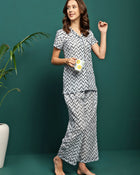 Zig Aura Chevron Printed Pure Cotton Shirt & Pyjama Co-Ord Set