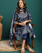 Printed Pure Cotton Anarkali Kurta With Trouser & Dupatta Set