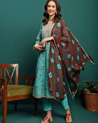 Blue Mirage Printed Cotton Kurta Set