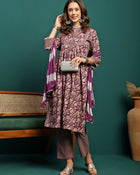 Amethyst Bloom Printed A-Line Kurta Pant with Dupatta Set