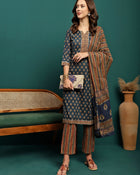 Ocean Drift Printed Pure Cotton Straight Kurta With Trouser & Dupatta Set