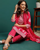 Rosy Veil Printed Pure Cotton Straight Kurta With Trouser & Dupatta Set