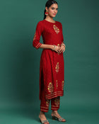 Scarlet Majesty Embroidered 3-Piece Kurta Trouser & Dupatta Set