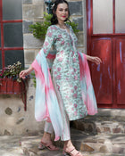Teal Whisper Cotton Printed Kurta Pant with Dupatta Set  Ethnic Wear for Women