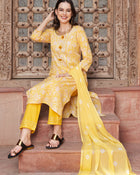 Sunshine Bloom  Floral Printed Kurta Pant with Dupatta Set Ethnic Wear for Women