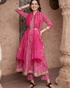 Bandhani Bloom Pink Printed Kurta Pant with Dupatta Set