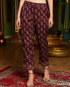Purple Floral Printed Pure Cotton Anarkali Kurta & Trouser With Dupatta