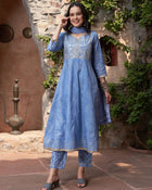 Indigo Drape Bandhej Printed Kurta Pant Dupatta Set