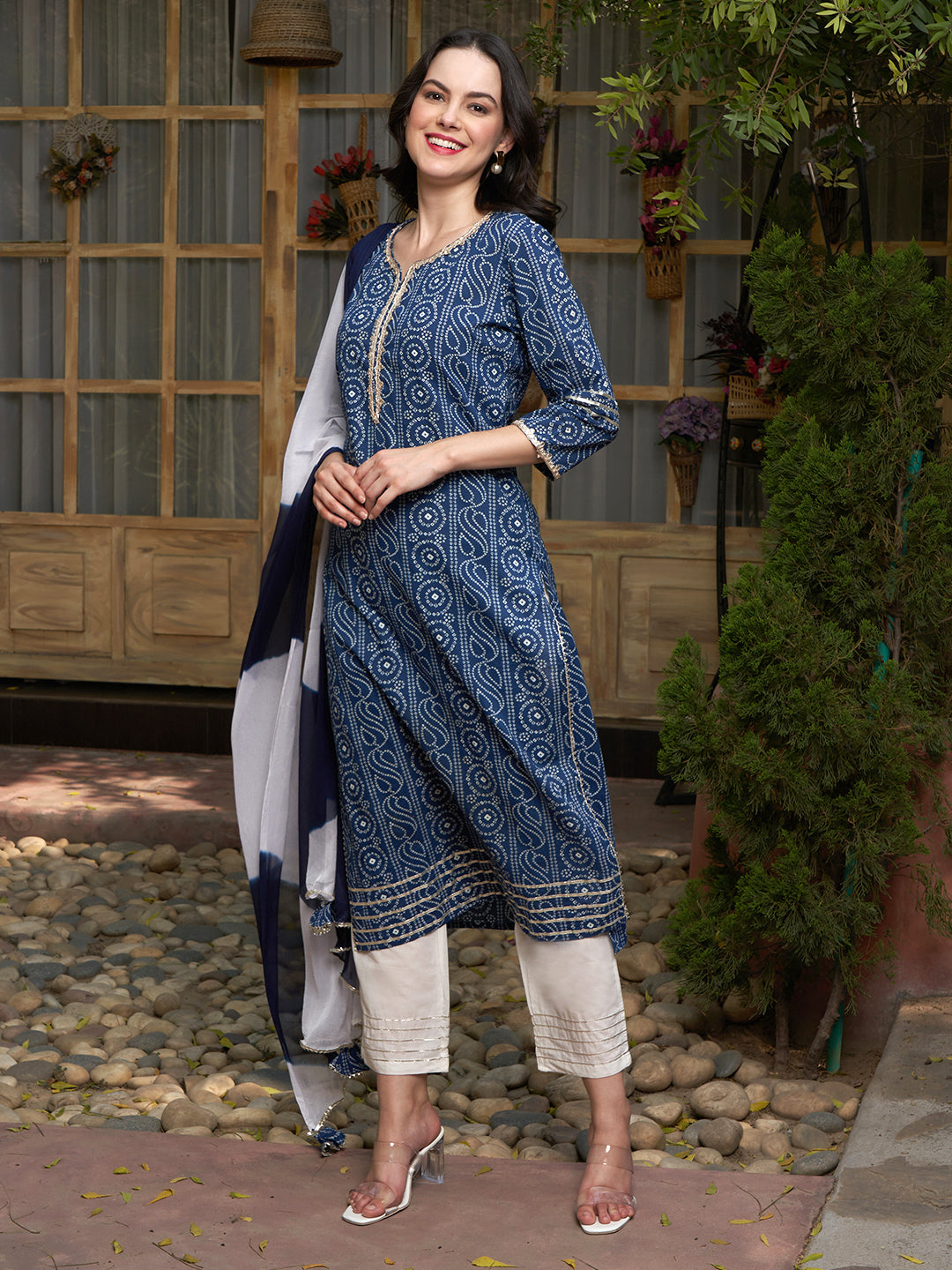 Sapphire Bloom Blue Cotton Printed Kurta Pant with Dupatta Set Ethnic Wear for Women