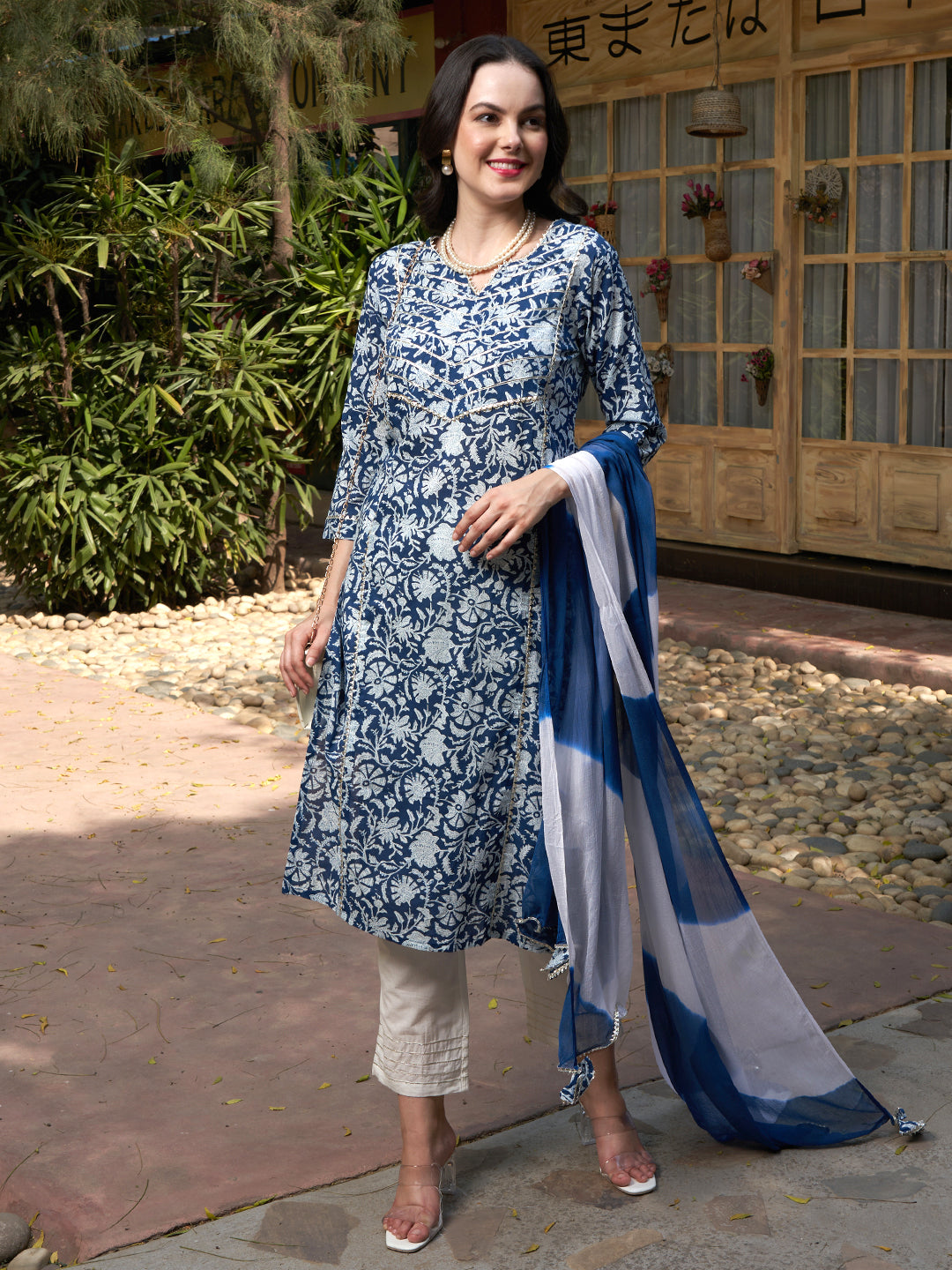 Blue Mirage Cotton Printed Kurta Pant with Dupatta Set Ethnic Wear for Women