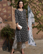 Midnight Matrix Geometric Printed Kurta Pant with Dupatta Set