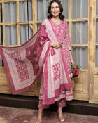 Ethnic Motifs Printed Pure Cotton Kurta with Trousers & Dupatta