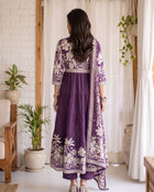 Purple Bloom – Printed Anarkali Kurta Pant with Dupatta Set