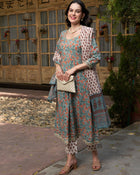 Silver Mist Grey Cotton Printed Kurta Pant with Dupatta Set Ethnic Wear for Women