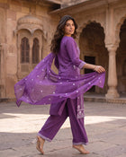 Royal Lavender – Embroidered Straight Kurta Pant with Dupatta Set