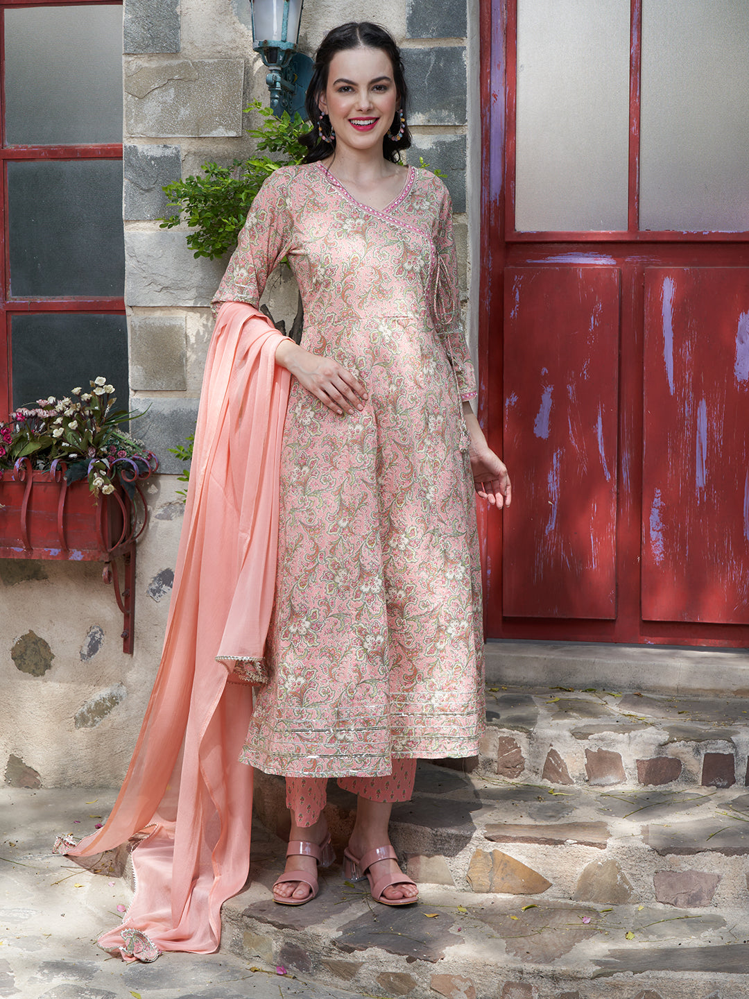 Blush Harmony Pink Anarkali Kurta Pant with Dupatta Set Ethnic Wear for Women