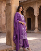 Royal Lavender – Embroidered Straight Kurta Pant with Dupatta Set
