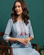 Embroidered Pure Cotton A-Line Kurta With Trouser Set