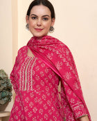 Printed & Embroidered Pure Cotton A-Line Kurta With Trouser & Dupatta