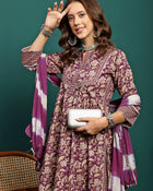 Amethyst Bloom Printed A-Line Kurta Pant with Dupatta Set