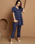 Kavini Blue Printed Cotton Co-ord Set with Top & Trousers