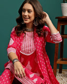 Rosy Veil Printed Pure Cotton Straight Kurta With Trouser & Dupatta Set