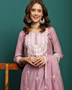 Orchid Bloom Embroidered Round-Neck Kurta With Trouser & Dupatta