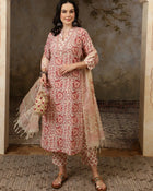 Amaira Floral Printed Straight Pure Cotton Kurta Set with Trousers & Dupatta - aunlabel