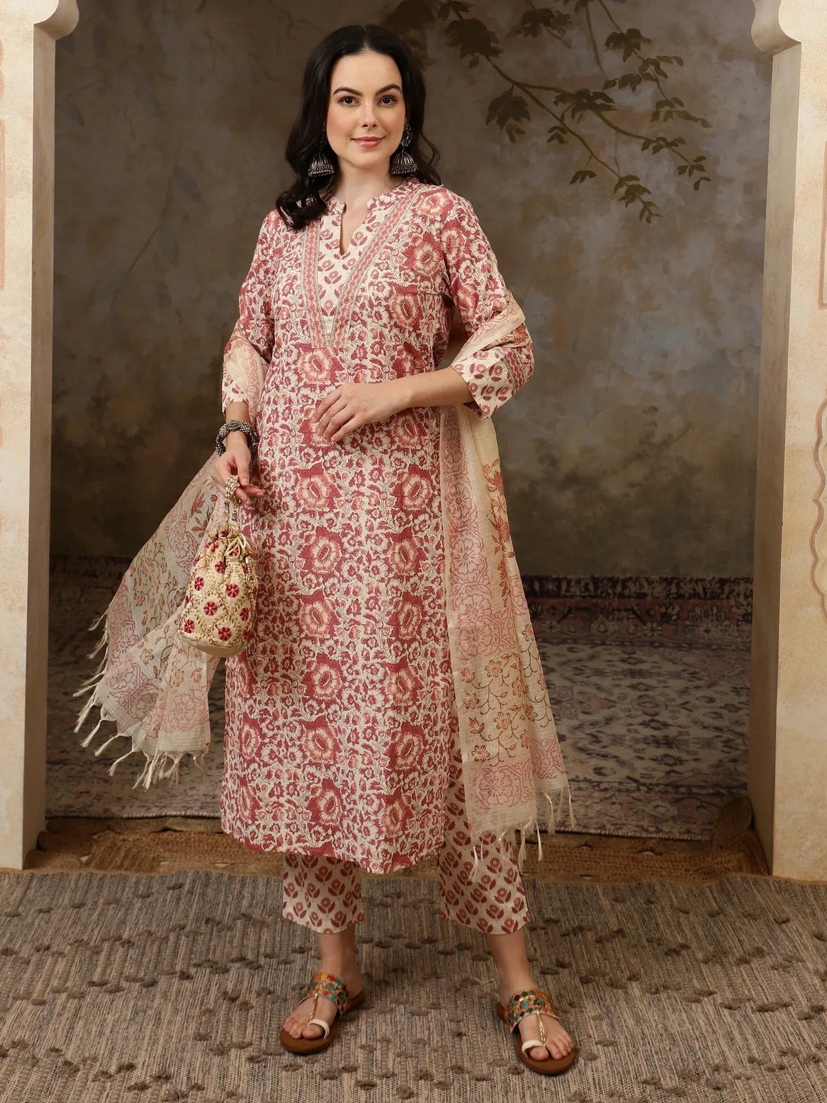 Amaira Floral Printed Straight Pure Cotton Kurta Set with Trousers & Dupatta - aunlabel