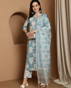 Blue Haven Premium Embroidered Kurta Trouser & Dupatta Set