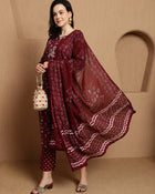 Marvi Muse Ethnic Motifs Printed Pure Cotton Kurta With Trouser & Dupatta