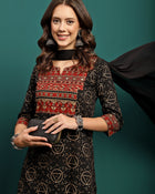 Petal Path Printed Straight Kurta With Trouser & Dupatta Set