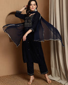 Olive Gleam Embroidered Viscose Rayon Kurta Set with Dupatta