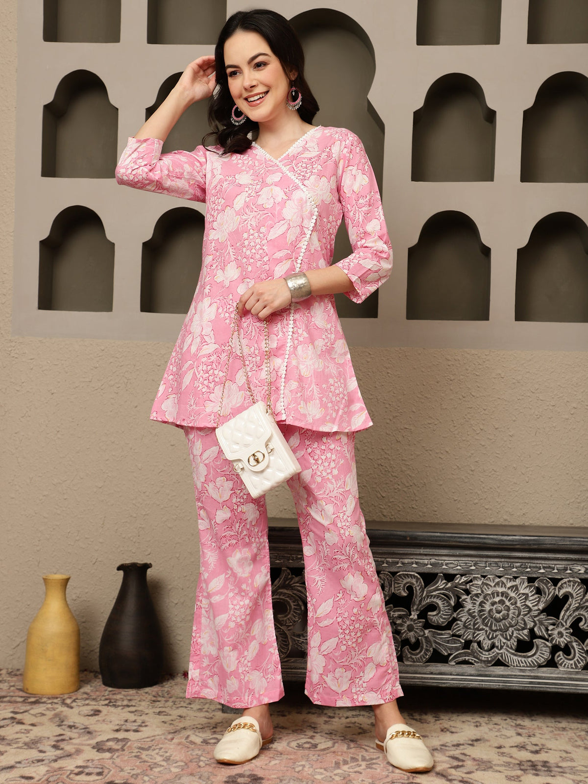 Nivara Floral Printed Cotton Tunic & Trousers Co-ord Set